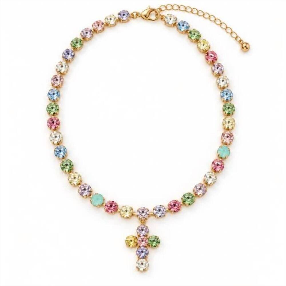 NEW SENSIBLING CORP women's rhinestone cross necklace in light multi